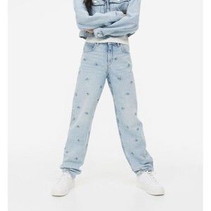 H&M Girls Retro Baggy Jeans With 14 Daisy Adjustable Waist Light Wash Denim